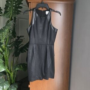 Saylor Black Faux Leather And Snakeskin Textured Black Mino Dress W Back Cutout